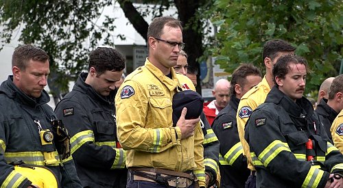 VIDEO: Okanagan firefighters gear up and climb Knox Mountain to mark 9/11 anniversary